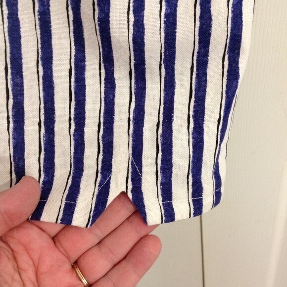 LE LIS COLLECTION Size Small Blue White Striped Linen Belted Pants Cut Out Hem - Picture 5 of 10